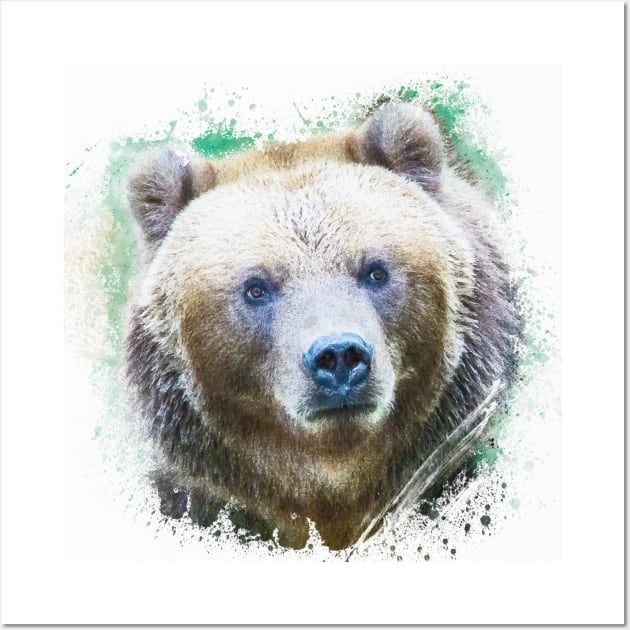 Grizzly Bear Animal Wildlife Forest Nature Adventure Hunt Spotlight Digital Painting Wall Art by Cubebox